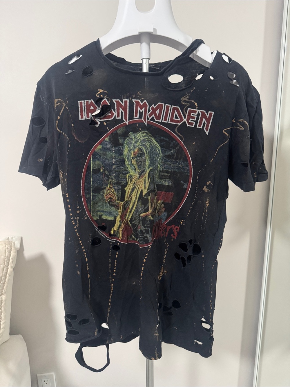 Zara Black Iron Maiden Distressed Graphic Tee